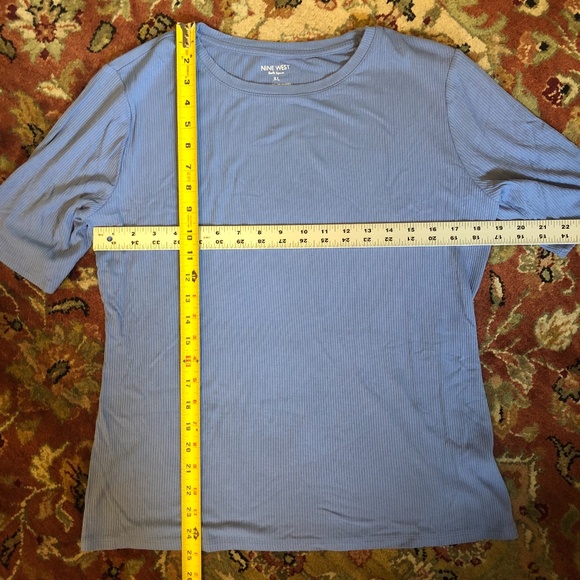 Periwinkle Ribbed Nine West SoftSpun Crew Neck Short Sleeve T-Shirt Top XL - Picture 5 of 5